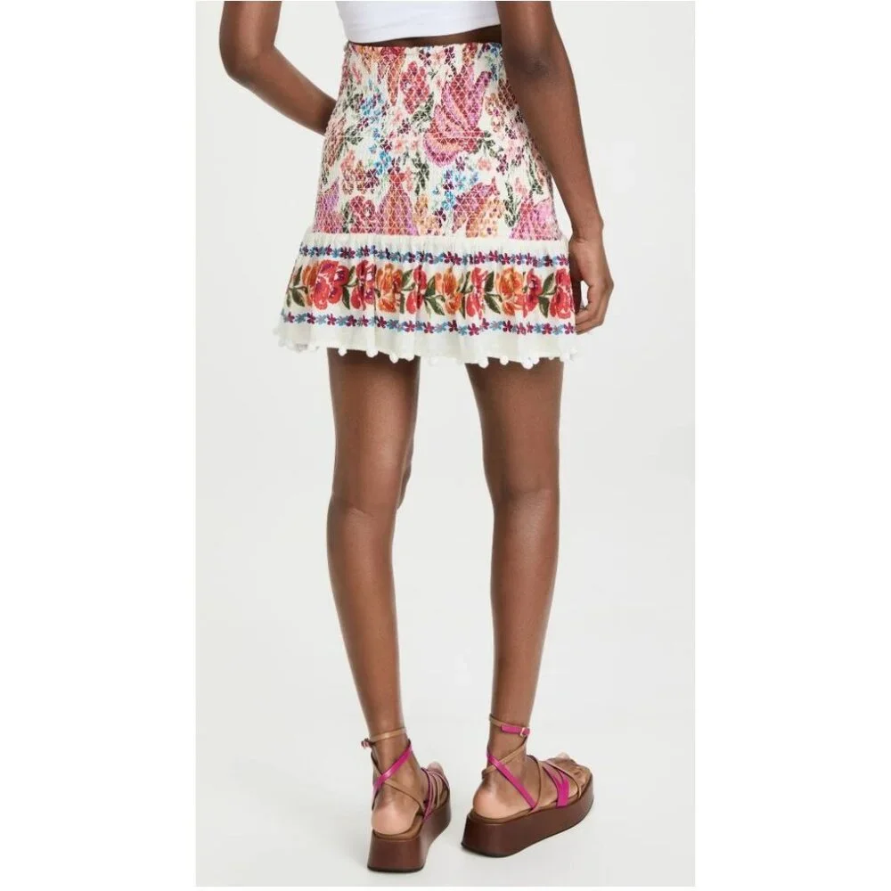 Farm Rio Spring Bananas Mini Skirt Smocked Stretch Floral Multicolor LARGE - Picture 8 of 16